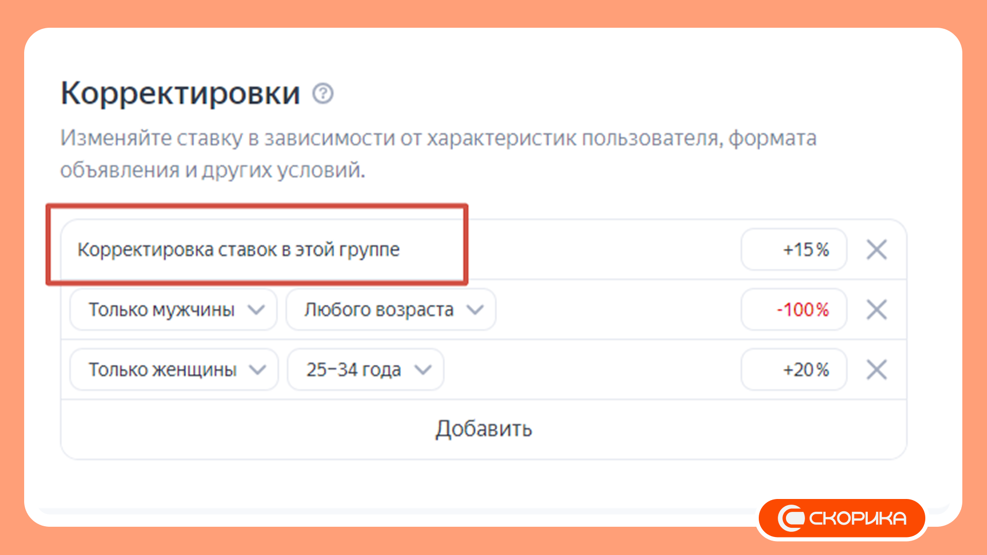 Корректировки ставок